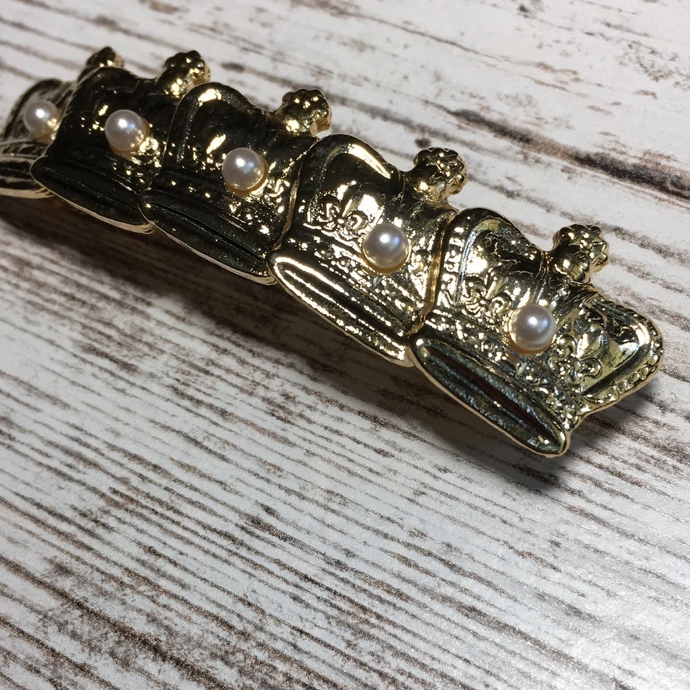 Princess Hair Clasp Barrett Faux Gold & Pearl